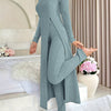Short Sleeve V Neck Solid Color Ribbed Pants Set, Elastic Waist Slim Outfits with Long Length Top, Casual Women's Clothing