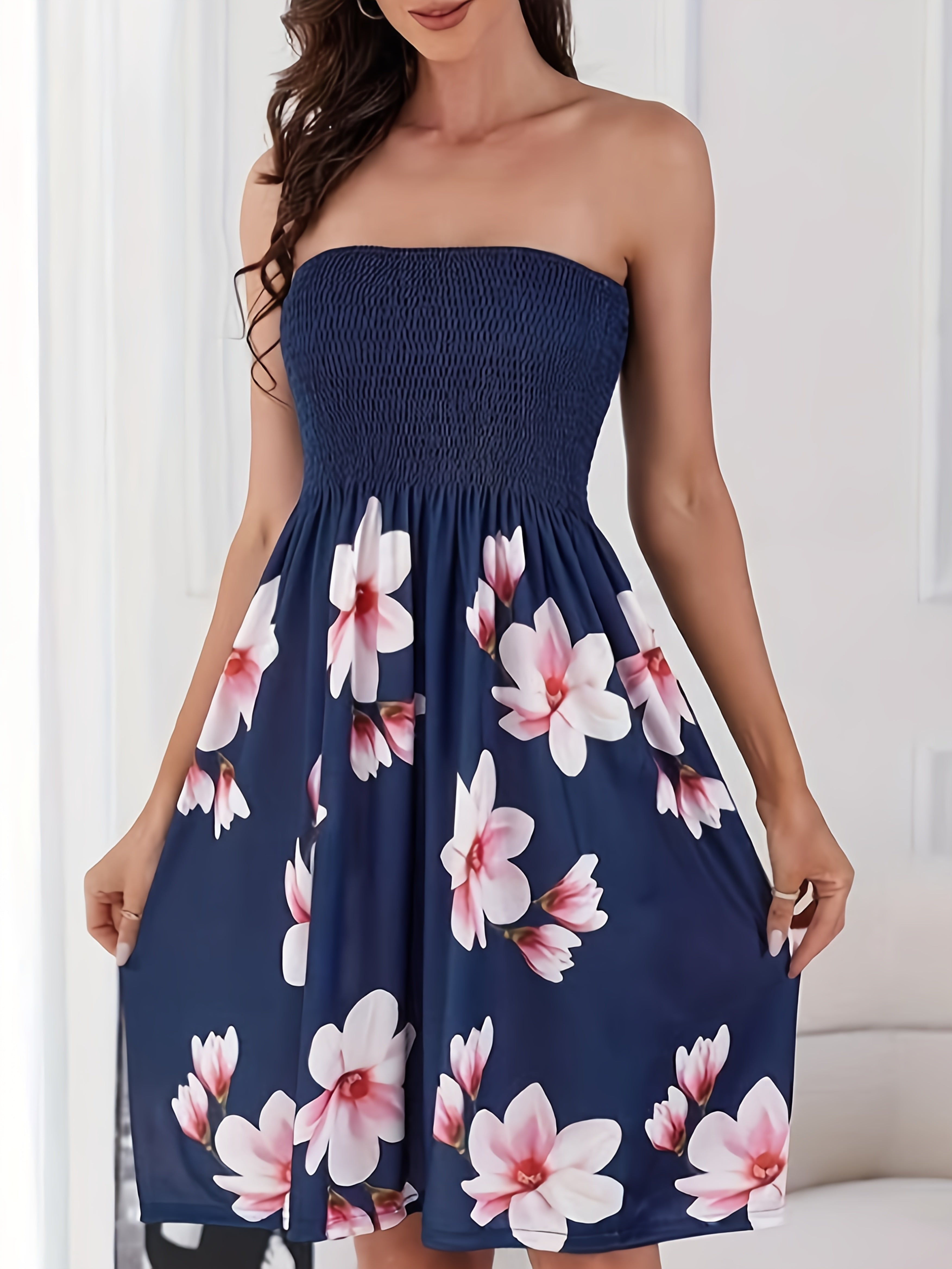 Floral Print Tube Dress, Elegant Sleeveless Strapless Dress for Spring & Summer, Women's Clothing