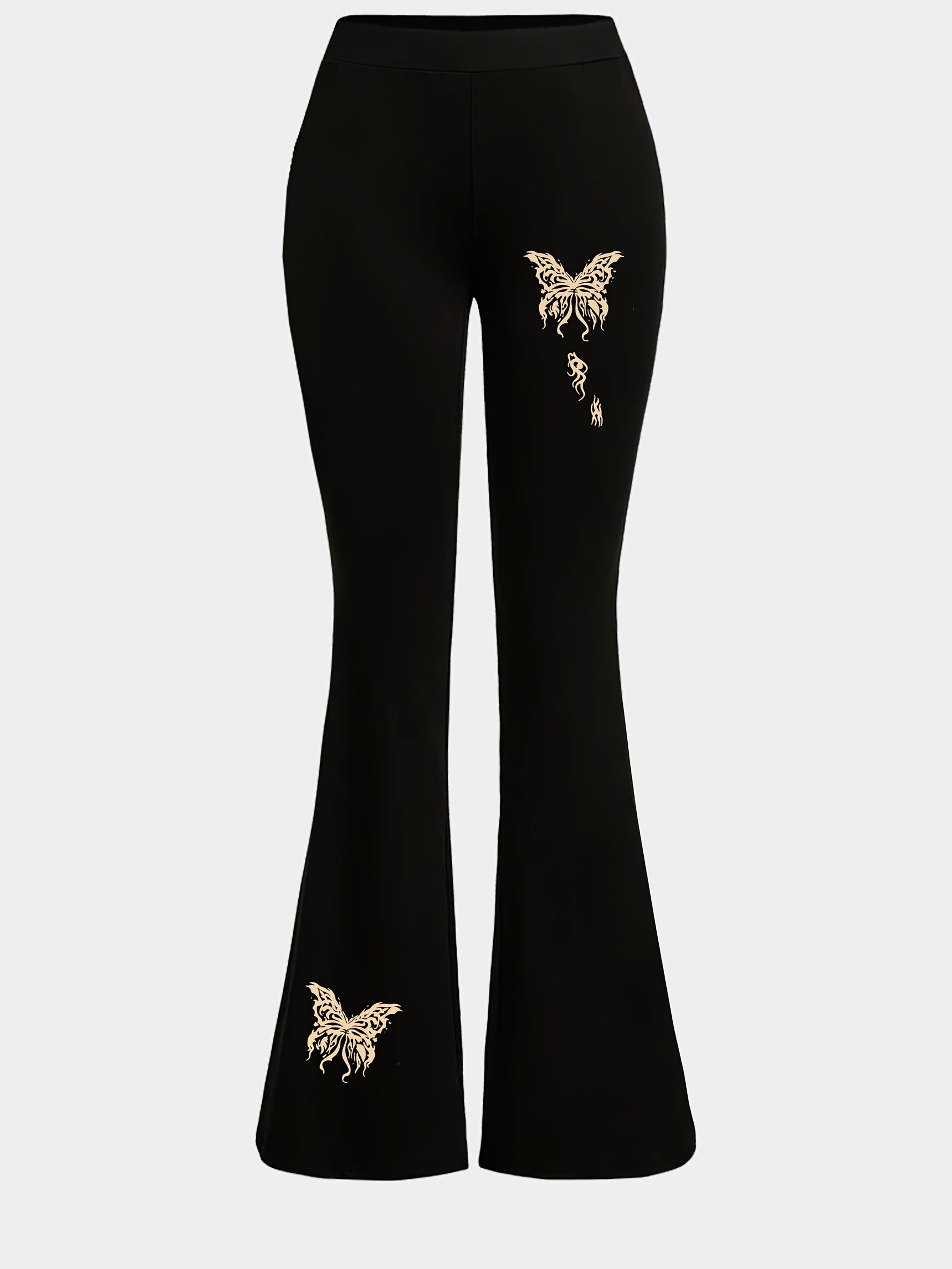 Women's High-Waist Butterfly Print Flare Pants - Stretchy & Comfortable Polyester/Spandex Blend, Machine Washable, All-Season Casual Bell Bottoms with Smooth Fabric Texture, Butterfly Pants