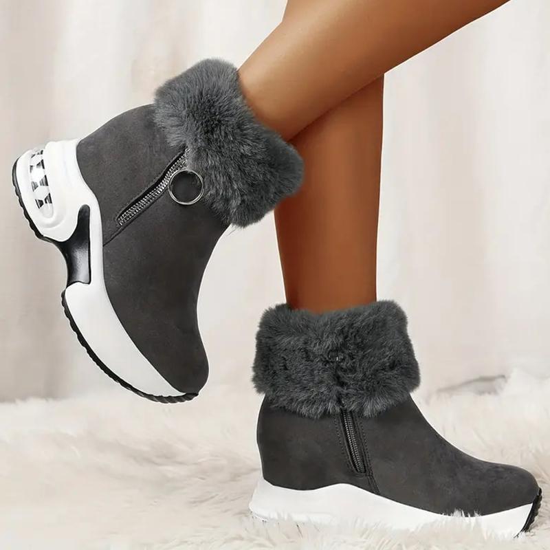 Elegant Women's Leopard Print Fashion Snow Boots with Side Zipper - Warm Fur-Lined Interior, Rubber Sole, Available in Black, Brown, Grey, and White