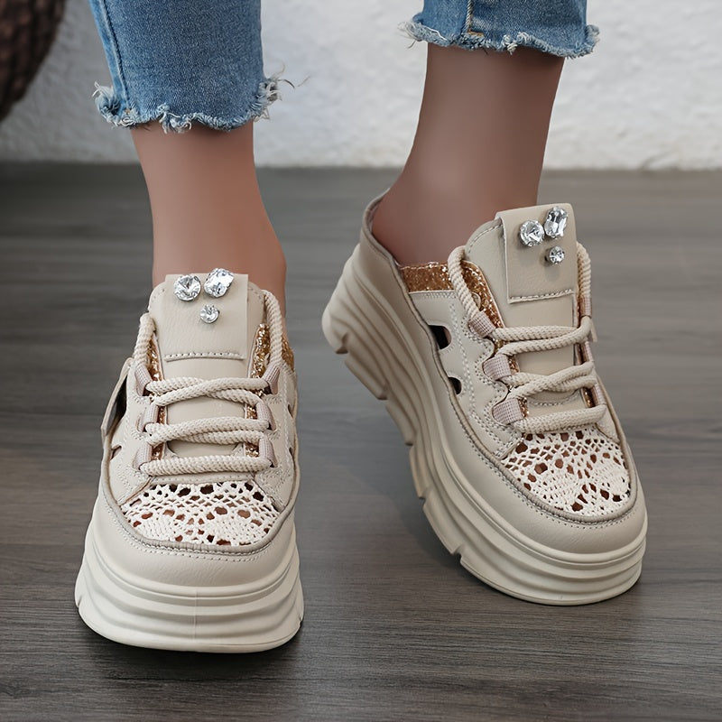 Women's Shoes 2024 Summer Hollow Out Thick Sole Plus Size Platform Sequin Casual Outdoor Sports Shoes