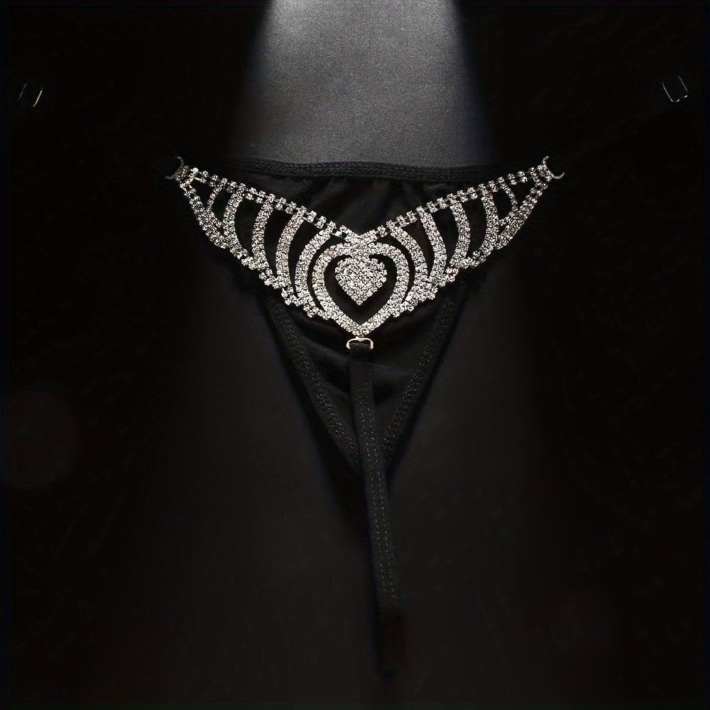 1pc Hollow Out Rhinestone Love Heart Panties Women's Sparkling Thong Sexy Body Chain Jewelry Accessories