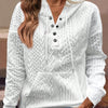 Women's Elegant Pullover Hoodie, Polyester Knit with Cable Pattern, Regular Length, Button Detail, Casual Sweatshirt for Fall/Winter Season