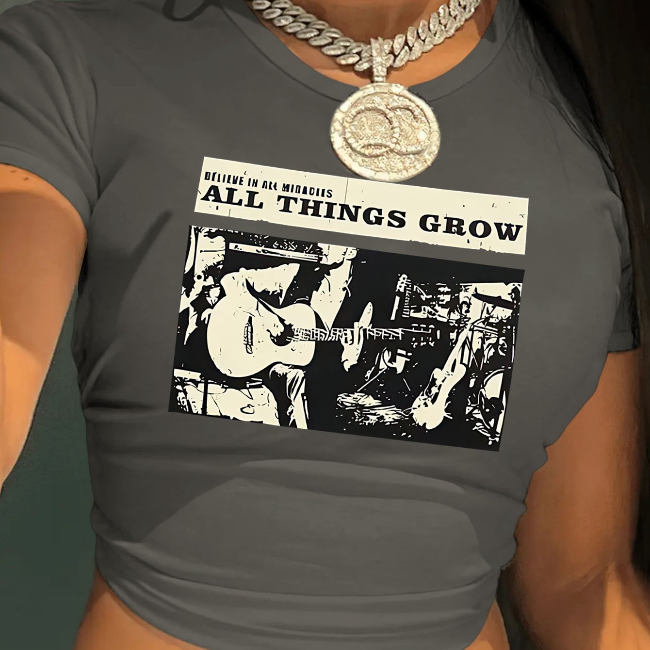 Graphic printed cropped T-shirt, Y2K spring and summer short-sleeved crop top, Women's