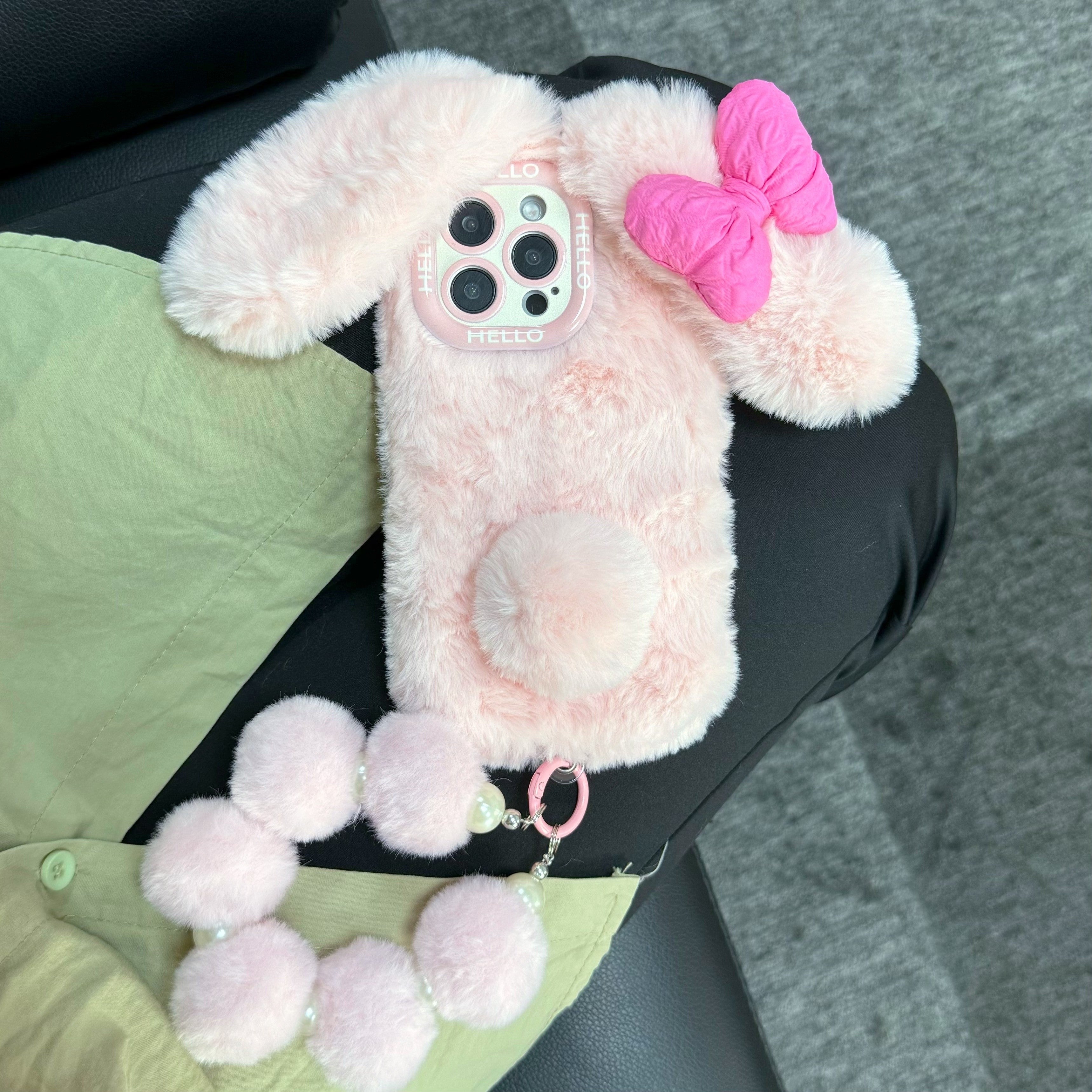 Autumn and Winter Warm Cartoon Cute Bunny Plush Mobile Phone Case with Bracelet Suitable for iPhone 16 Pro Max