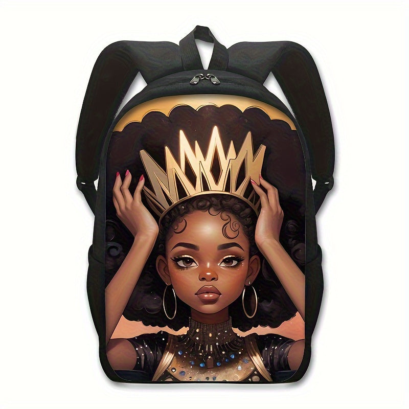Black Queen Crown Print Backpack: Large Capacity, Lightweight, and Durable for Travel and School - Vegan Friendly