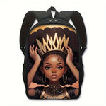 Black Queen Crown Print Backpack: Large Capacity, Lightweight, and Durable for Travel and School - Vegan Friendly