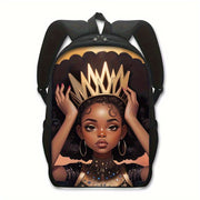 Black Queen Crown Print Backpack: Large Capacity, Lightweight, and Durable for Travel and School - Vegan Friendly