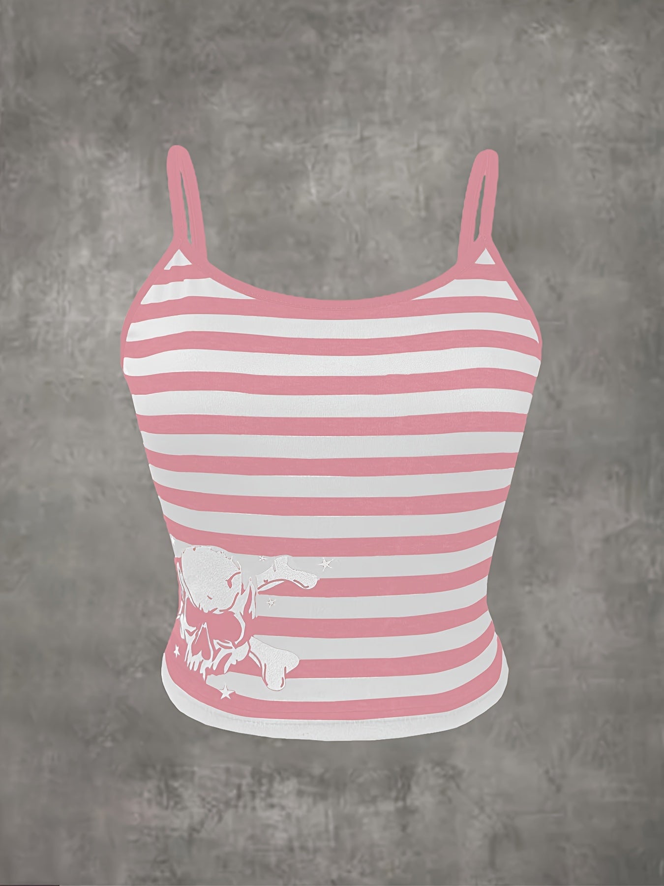 Vibrant Striped Grunge Punk Cami Crop Top - Spaghetti Strap, Mid Elasticity, Polyester, Random Print, Casual, Slingback, Summer Essential - Womens Fashion Clothing