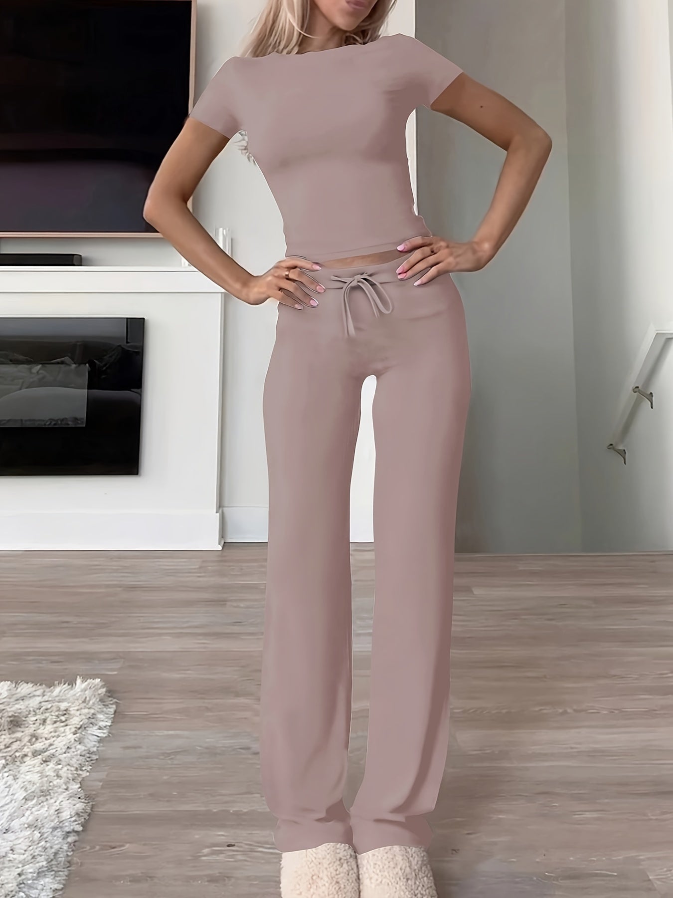 [Modal Ribbed Drawstring Loungewear Set] Kardashian Same-Style - Women's Modal Ribbed Drawstring Loungewear Set