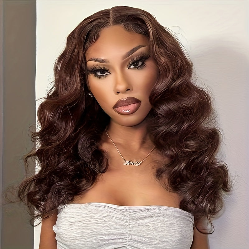 Chocolate Brown Short Bob Wig - 200% Density Body Wave Human Hair, HD Transparent 13x6 Lace Front, Pre-Plucked with Baby Hair for a Natural Look, Brazilian Hairline, Perfect Christmas Gift for Women, Hair Wig