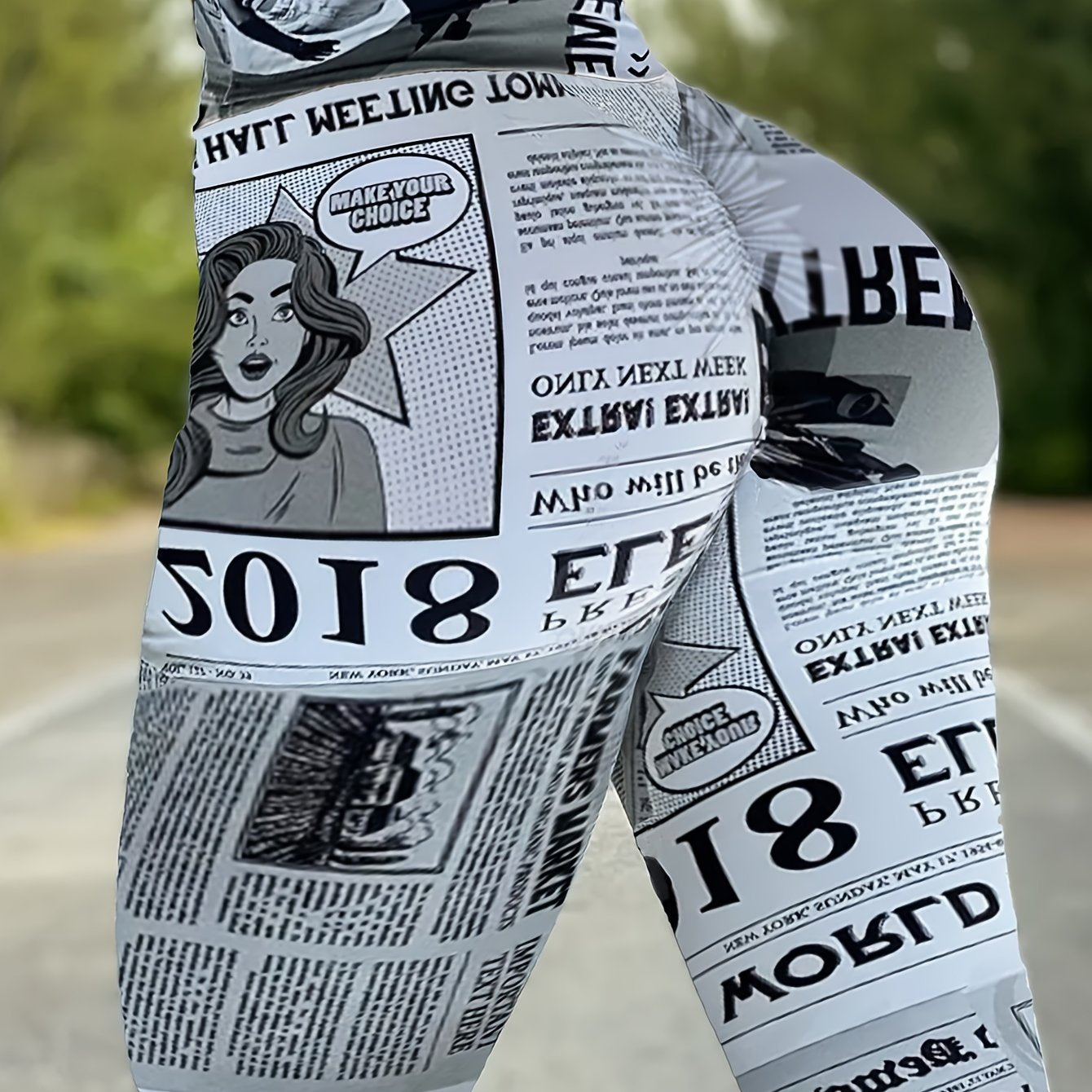 High Waist Retro Newspaper Printed Leggings for Women - Perfect for Running, Yoga, Workout, and Gym - Women's Activewear