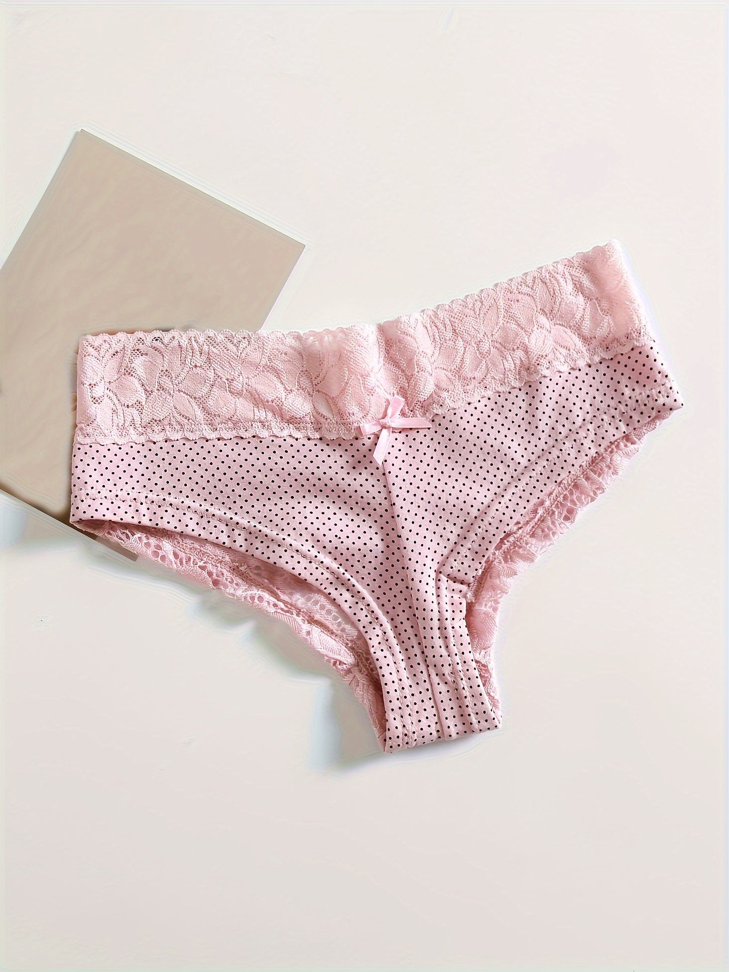 6pcs Polka Dot Pattern Trendy Panties, Comfortable Contrasting Lace Panties, Women's Panties