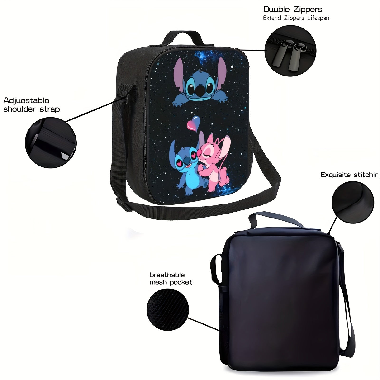 DISNEY Stich 3pcs Backpack Set - Stylish Nylon Backpack with Adjustable Shoulder Strap, Zipper Closure, Tablet Compartment - Includes Lunch Bag And Pencil Case - Lightweight, High Capacity, Hand Wash - Animal Print, Anime The