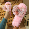 Women's Indoor Furry Slippers with Open Toe, Rhinestone and Bow Detail Elegant Home Slip-Ons in Plus Size Soft Comfort