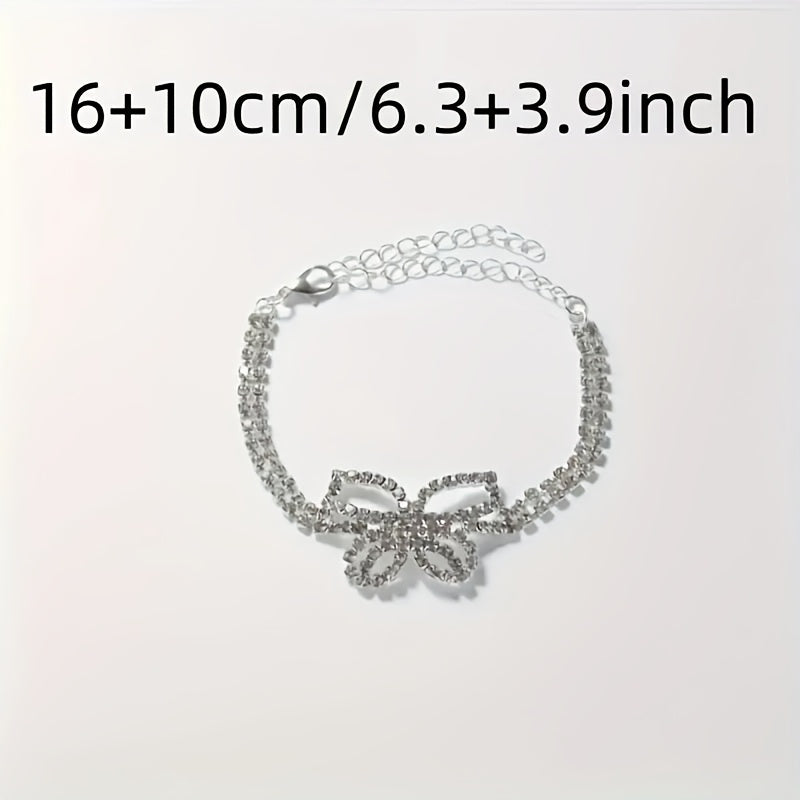 2pcs Butterfly-Shaped Full Rhinestone Decorated Alloy Hollow Charm Bracelet And Anklet Set - Sparkling, Sexy, And Street Style Accessories for Women - Perfect for Summer Beach Party, Gift-Giving, And Special Occasions