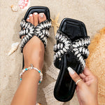 Women's Rhinestone Decor Sandals - Slip On Lightweight Summer Beach Slides, Non-slip Glitter Vacation Slides - For Women - Perfect for Summer Beach Vacations - Ideal Gift for Her