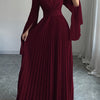 Elegant V-Neck Ruffle Sleeve Maxi Dress - Deep Red, Long Flowing Gown with Puffy Sleeves, Perfect for Parties & Formal Events, Formal Attire|Ruffle Detail|Vneckline