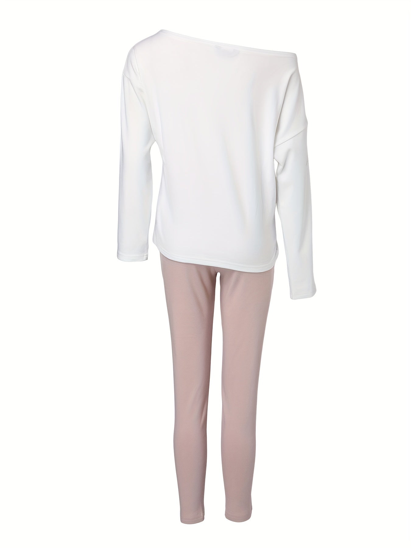 Two-piece Set: Nope Not Today Print Long Sleeve Top & Solid Drawstring Pants Outfits for Women, Casual Spring & Fall Clothing