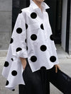 Polka Dot Print Button Front Blouse, Casual Long Sleeve Polo Collar Blouse For Spring & Summer, Women's Clothing