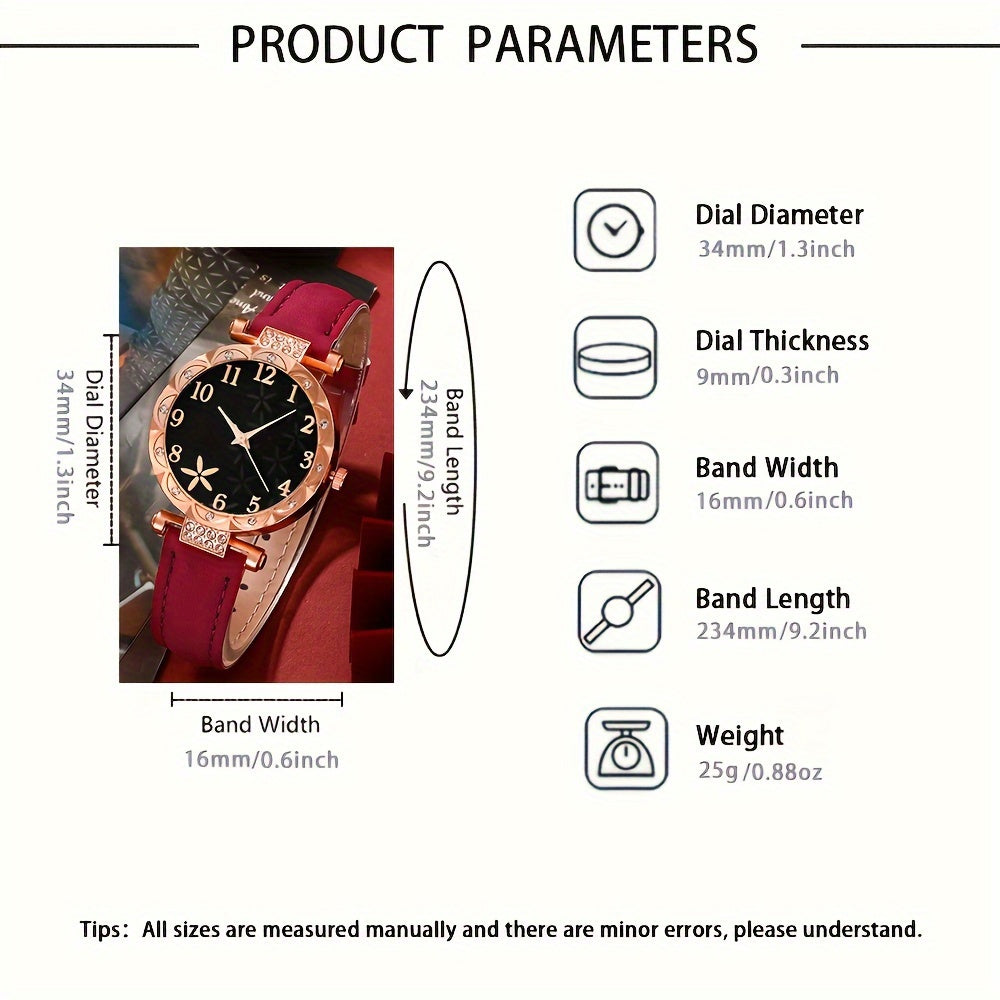 Set of 6 Beautifully Designed Printed Rhinestone Quartz Watches with Digital Dial And Bracelets for Women, Perfect Gift for Her