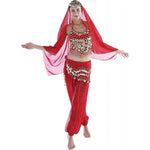 Glamorous 4pcs Indian Dance Costume Set - Headpiece, Bra, Trousers & Waist Chain - Vibrant Red & Golden Accents, Polyester Material - Perfect for Holidays, Performances & Festivals, Festival Attire|Exotic Attire|Polyester Cos