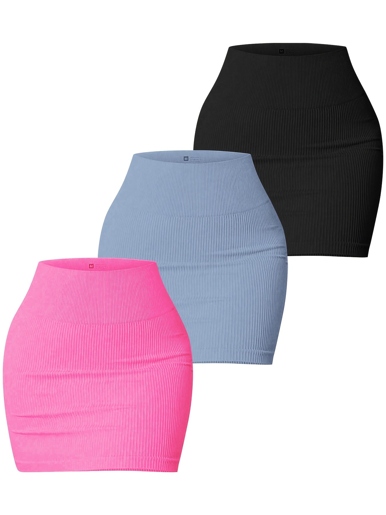 3pcs Women's Seamless High-Waisted Sports Skirts, Solid Color Knit Fabric, Rib-Knit Detail, Bodycon Fit, Stretchy Polyamide 90% Elastane 10%, All-Season Casual Wear