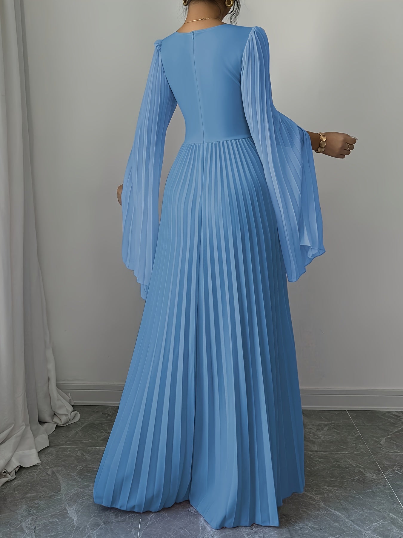 Elegant V-Neck Ruffle Sleeve Maxi Dress - Deep Red, Long Flowing Gown with Puffy Sleeves, Perfect for Parties & Formal Events, Formal Attire|Ruffle Detail|Vneckline