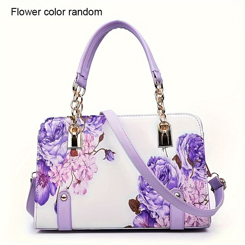 Elegant Floral Print Satchel Bag - Fashion Crossbody Bag, Shoulder Bag & Purse - For Women -  Suitable for Everyday Use, Work, Shopping & Travel - Perfect Gift for Her