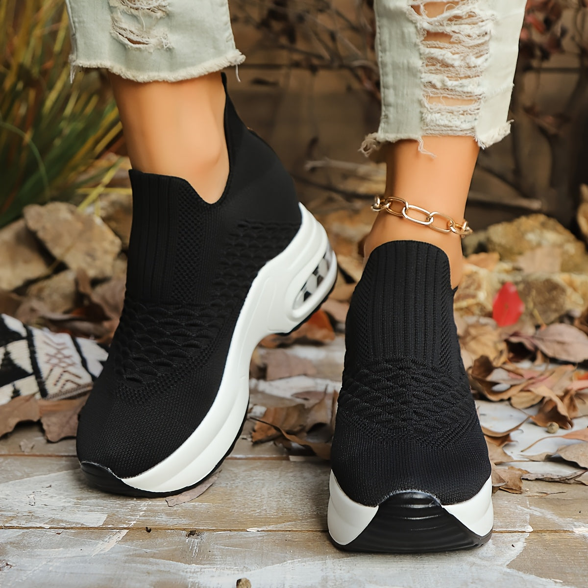 Women'S Black Slip-On Sneakers with White Midsole - Soft Sole, Non-Slip, Breathable Mesh Upper, Low Top, Casual Athletic Shoes for Spring and Fall, Casual Athletic Shoes|Slipon Sneakers|Breathable Upper, Sneakers