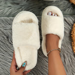 [Cozy Furry Slippers] Comfy Fluffy Furry House Slippers - Single Band Open Toe Platform Fuzzy Shoes - Cozy Warm Home Slippers