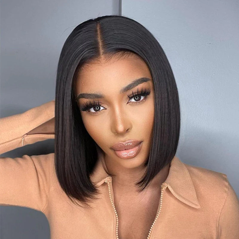 20 Inch Glueless Straight Human Hair Wig - 4x4 HD Lace Front Closure, Pre-Plucked and Pre-Cut, 180% Density, Ready to Wear, Natural Black, Soft and Silky Texture, Breathable Cap, Heat Resistant, Tangle-Free, Suitable for Dail