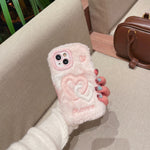 Smudged Double Buckle Love Gradient Color Mobile Phone Case, Suitable for Apple 16/15 Pro Max/15 Pro/15/15Plus/14 Pro Max/14 Pro/14Plus/14/13 Pro Max/13 Pro/13 /12 Pro Max/12 Pro/12/11Pro Max/11 Couple Plush Embroidery Mobile