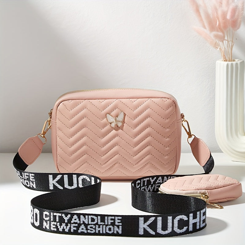 Stylish Embossed, Embossed Quilted Square Crossbody Bag + Women's Mini Wallet Pendant Combination Set, Multifunctional Shoulder Bag, Square Bag, Very Suitable for Outdoor Commuting, Daily Use and Travel