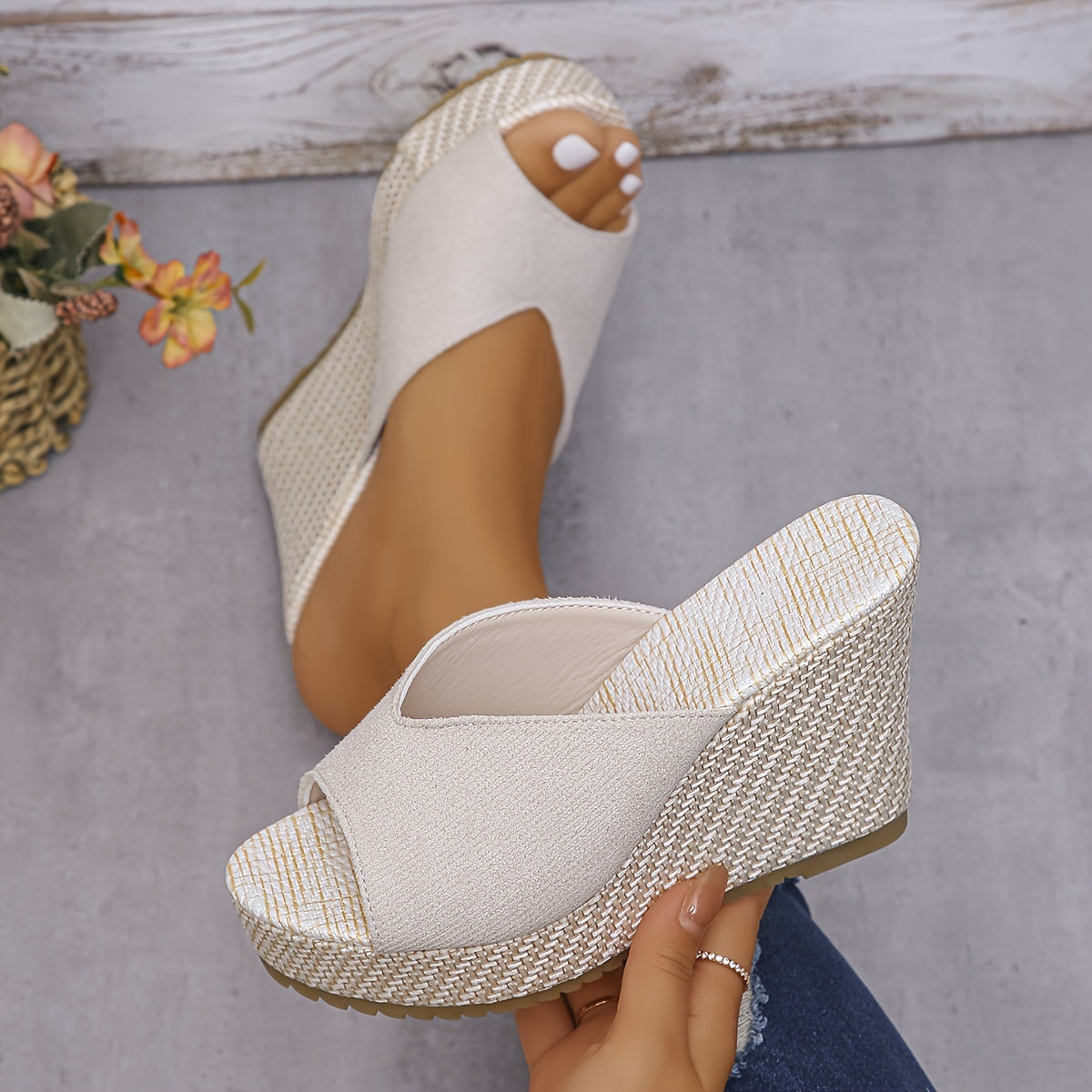 Women's Platform Slip On Sandals, Casual Summer Walking Wedge Sandals, Non-slip Holiday Beach Sandals