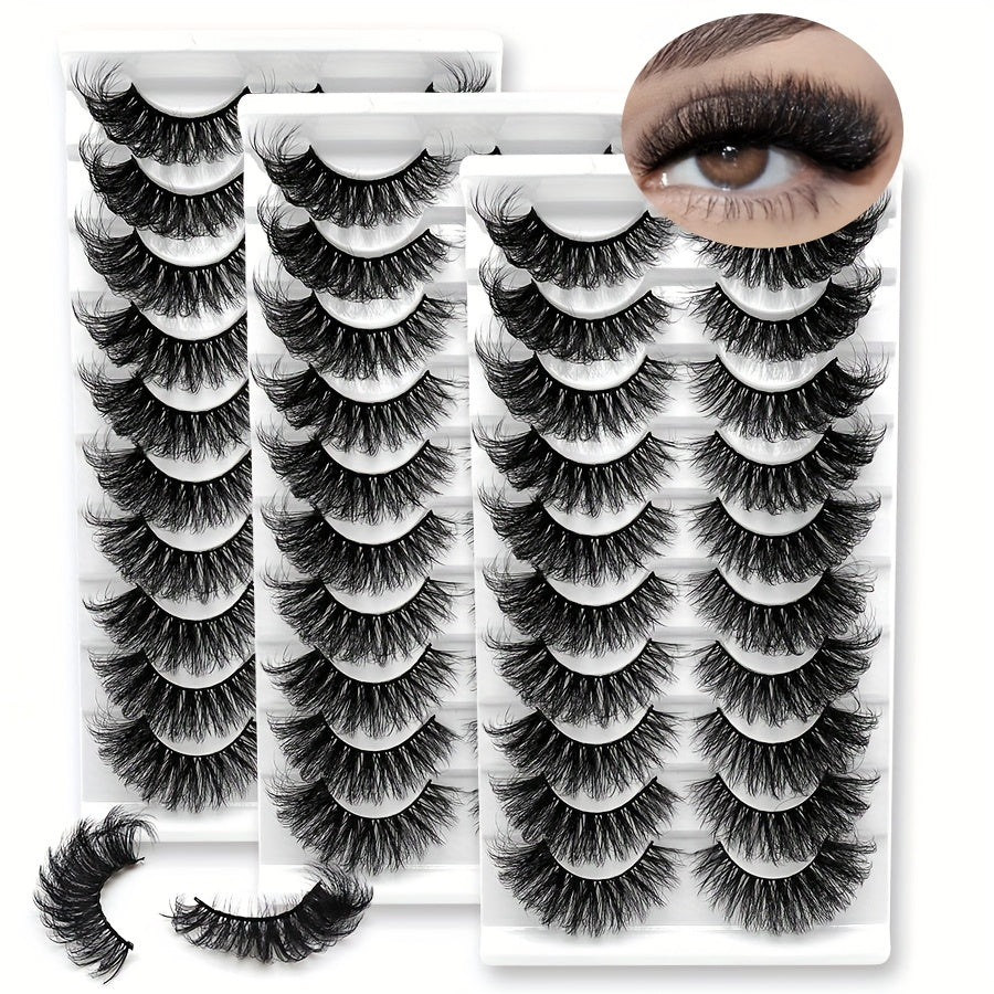 30 Pairs of Slender Imitation Mink Eyelashes, Fluffy Handmade False Eyelash Strips, Natural and Beautiful Softness, Super Soft Stem D Curve, 10-Pair Pack Luxury Cat Eye Lashes Best Gift for Halloween, Valentine's Day Birthday