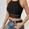 Women's Sexy Chic French-Style Geometric Lace & Textured Fabric Patchwork Cami Top - Black Sleeveless Fitted Crop Top, Medium Stretch, Machine Washable for Spring/Summer Casual & Formal Wear, Casual Chic Top | Frenchinspired