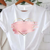 180g Hign QualityGeometric Heart Print T-Shirt- Spring/Summer Collection- Women'S Casual Top- Polyester Material- Regular Length- Knit Fabric- No Detail