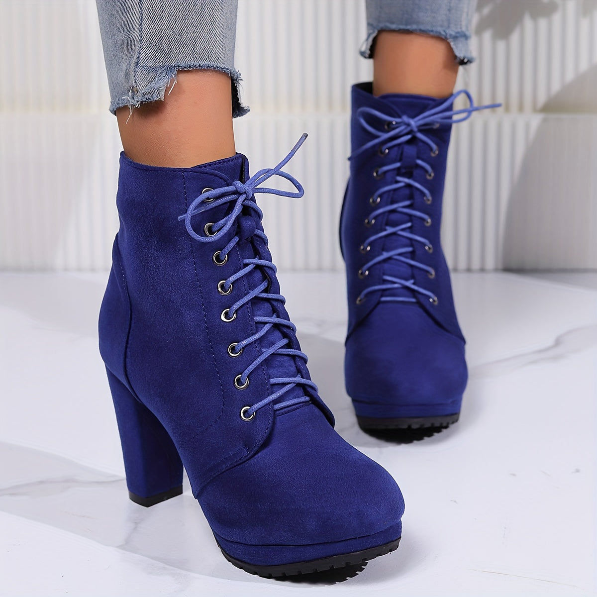 Women'S 2023 Combat Boots - Solid Color Lace-Up, Chunky Heel, Platform, Slim Fit, Round Toe, Fabric Upper, Rubber Sole, Comfortable All-Season Shoes.