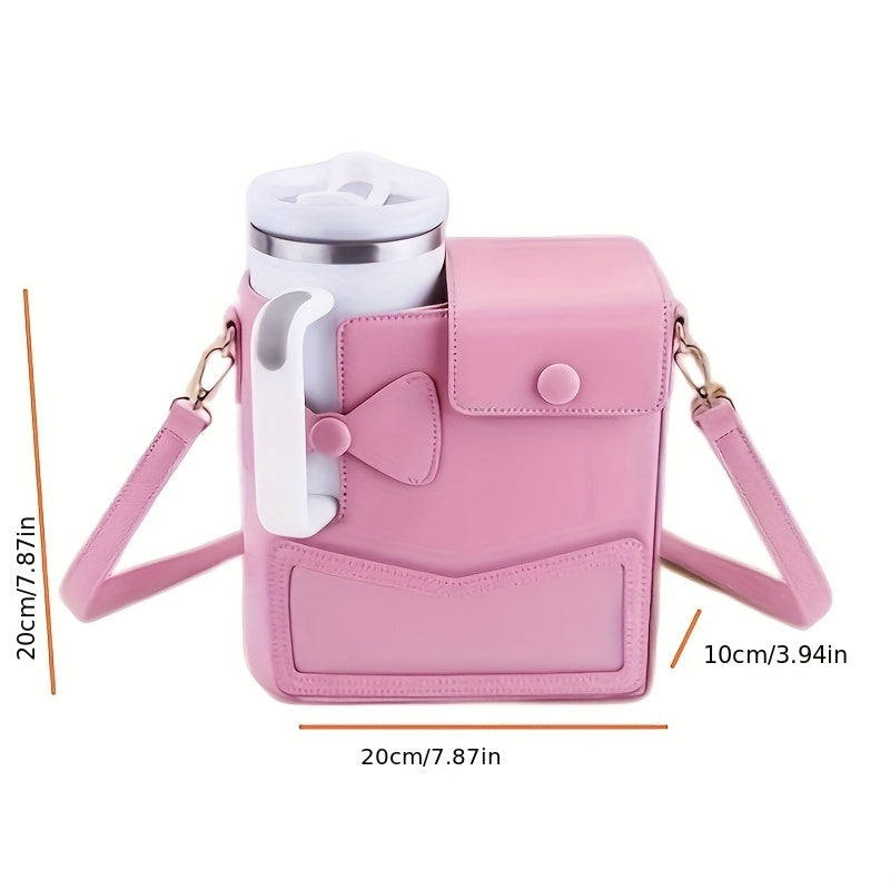 Pink Water Bottle Carrier with Adjustable Strap & Bow Detail - Stylish, Durable, and Water-Resistant for Outdoor Adventures, Outdoor Hydration Accessory | Feminine Touch Design | Functional Fashion