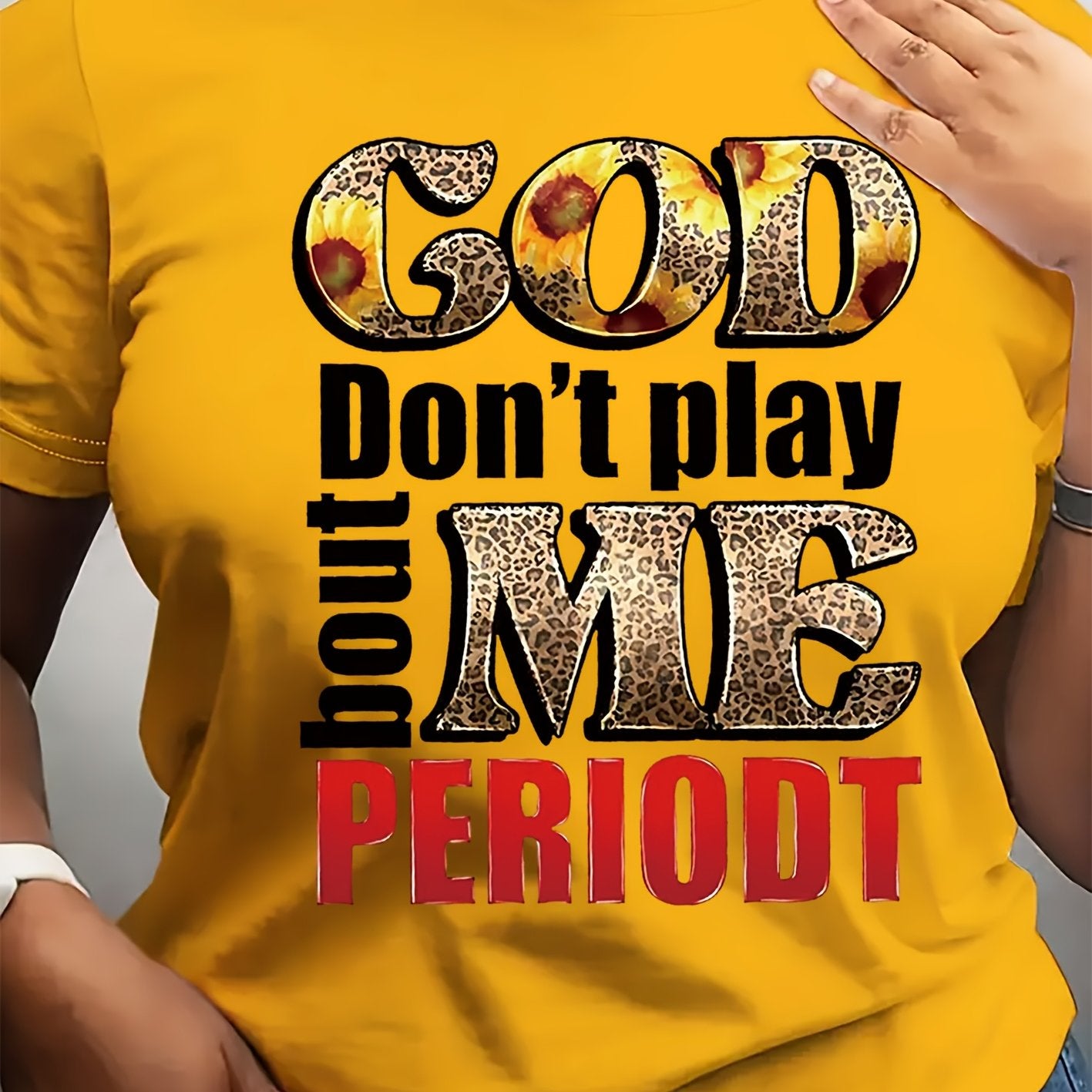 Women's "God Doesn't Play with Me" Graphic T-Shirt - Yellow Casual Round Neck Short Sleeve Polyester Top, All-Season Comfort Knit Fabric, Machine Washable