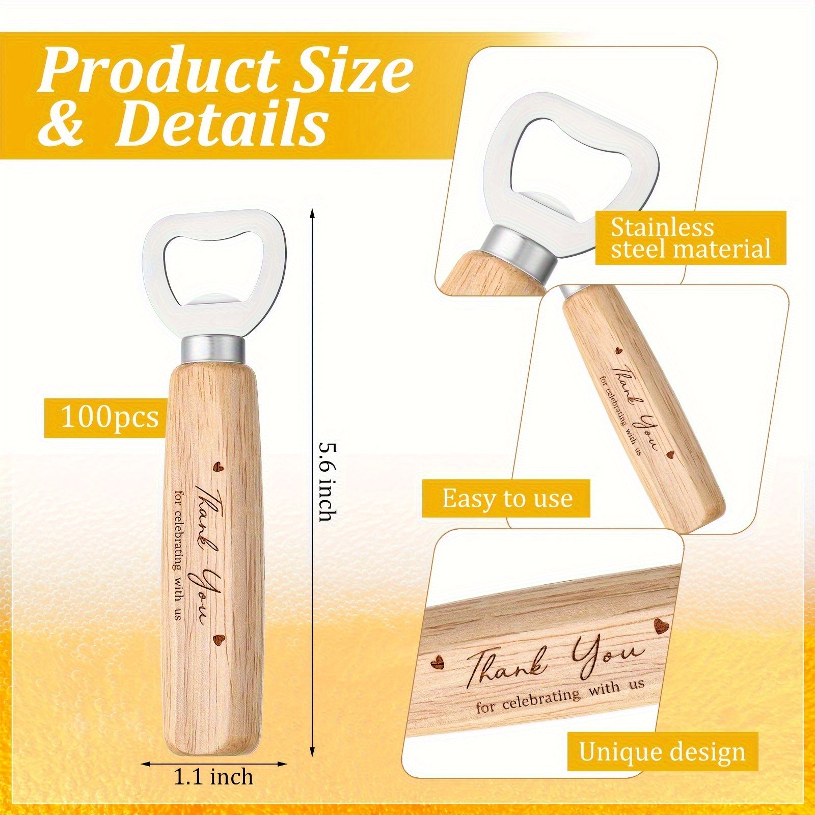Wedding Bar Waiter Bottle Opener Bulk Wooden Wine Opener Thank You for Celebrating with Us Engraved Gift Suitable for Guests Wedding Birthday Party Baby Baptism Graduation Souvenir(100pcs)