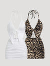 1set Women'S Casual Halter Top and Skirt Set - Polyester Woven, Solid Color, Backless Detail, Irregular Hem - Spring/Summer Collection