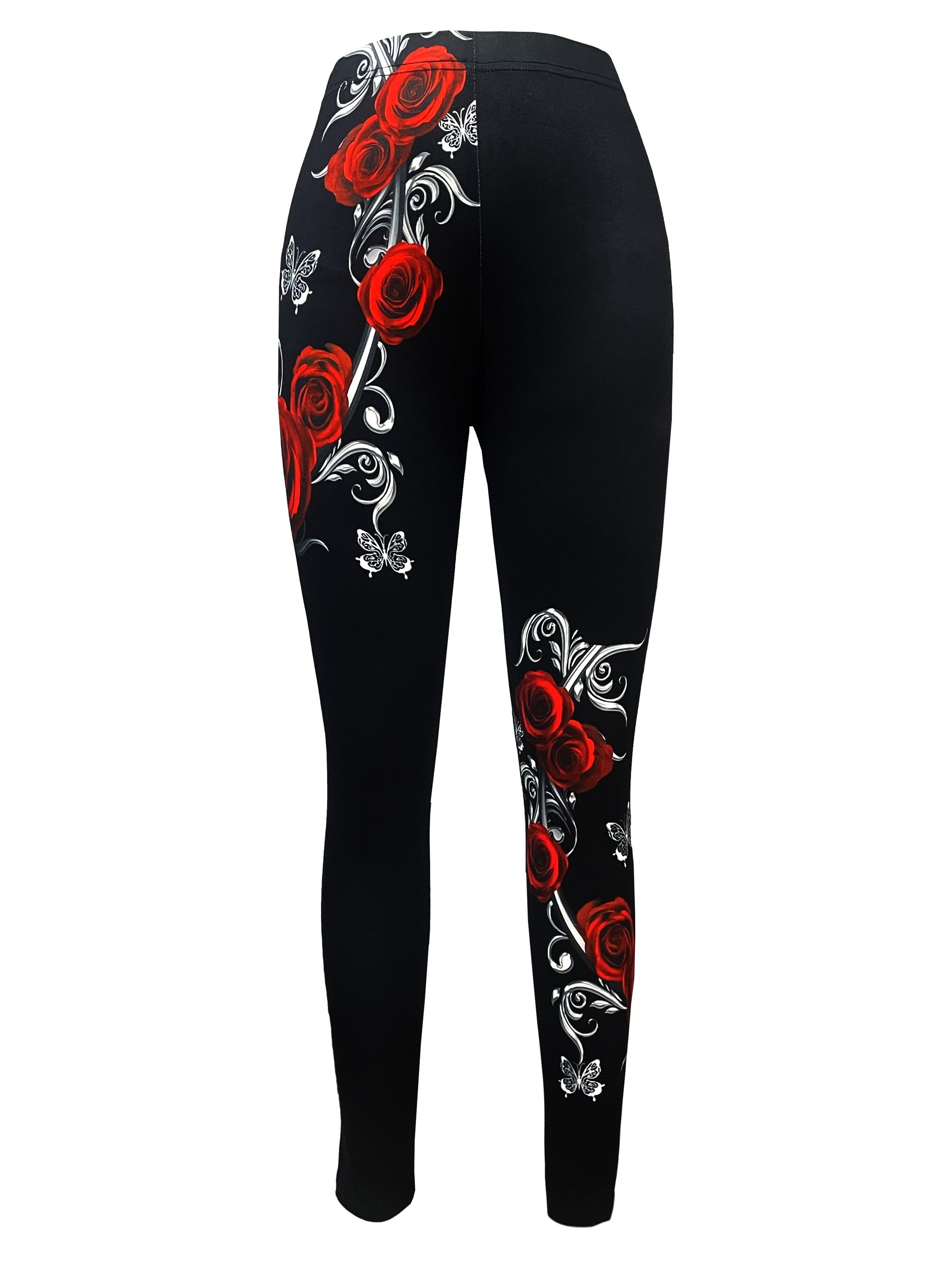 Floral Elegance & Comfort: Durable, Mid-Elastic Jegging-Leggings for Year-Round Style, Easy-Care Knit Fabric