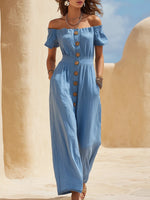 Short-sleeved Waist-cinched Wide-leg Jumpsuit