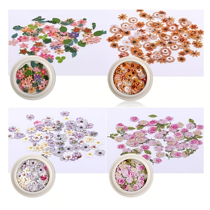 9 Boxes 3D Flower Nail Stickers Set, Holographic Simulation Floral & Leaf Nail Glitter Sequins, Acrylic Paillettes Sparkle Charms for DIY Nail Art Decoration, Unscented Nail Supplies