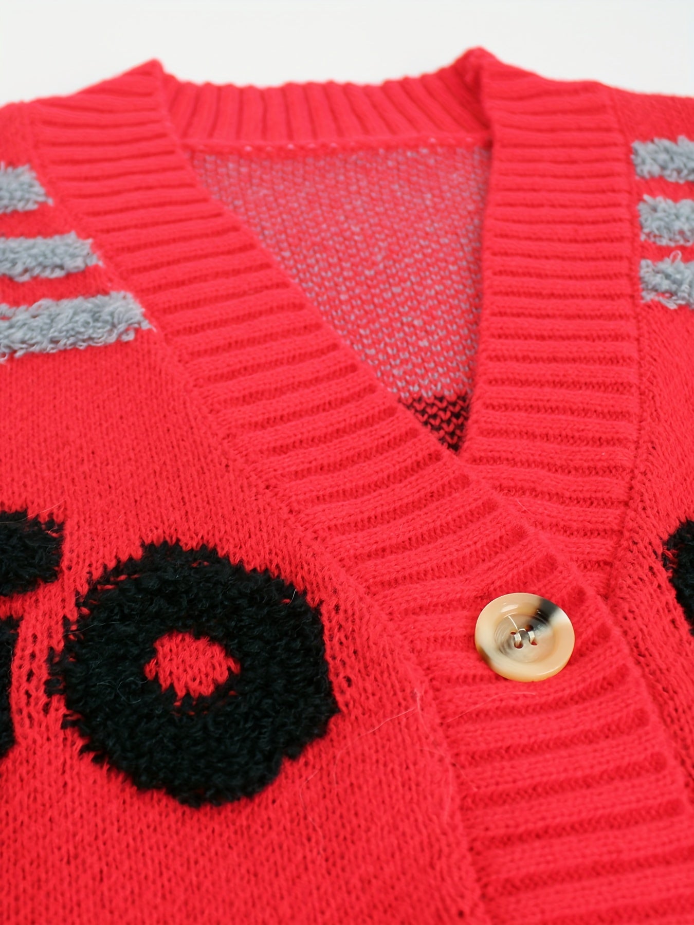 Letter Pattern Button Down Knit Cardigan, Casual Long Sleeve Loose Sweater Outwear, Women's Clothing
