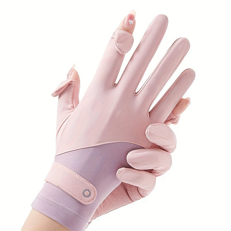 Ice Sliky Fiber Fabric Women's Breathable Thin Summer Outdoor Ice Feel Cycling Anti-Slip Fingerless Touchscreen Gloves
