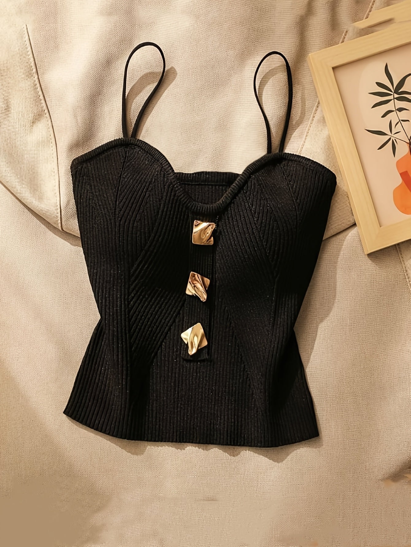 2pcs Women'S Strap Camisole Vests - Sleeveless Open Back Crop Tops for Layering, Black & White, Button-Up Design with Ribbed Detail, Casual Chic Style