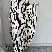 Ladies' Loose Batwing Sleeve Tie Abstract Random Print Elegant Long Dress, Super Long Skirt for Women'S Fashion, Casual Style Suitable for Spring And Summer.